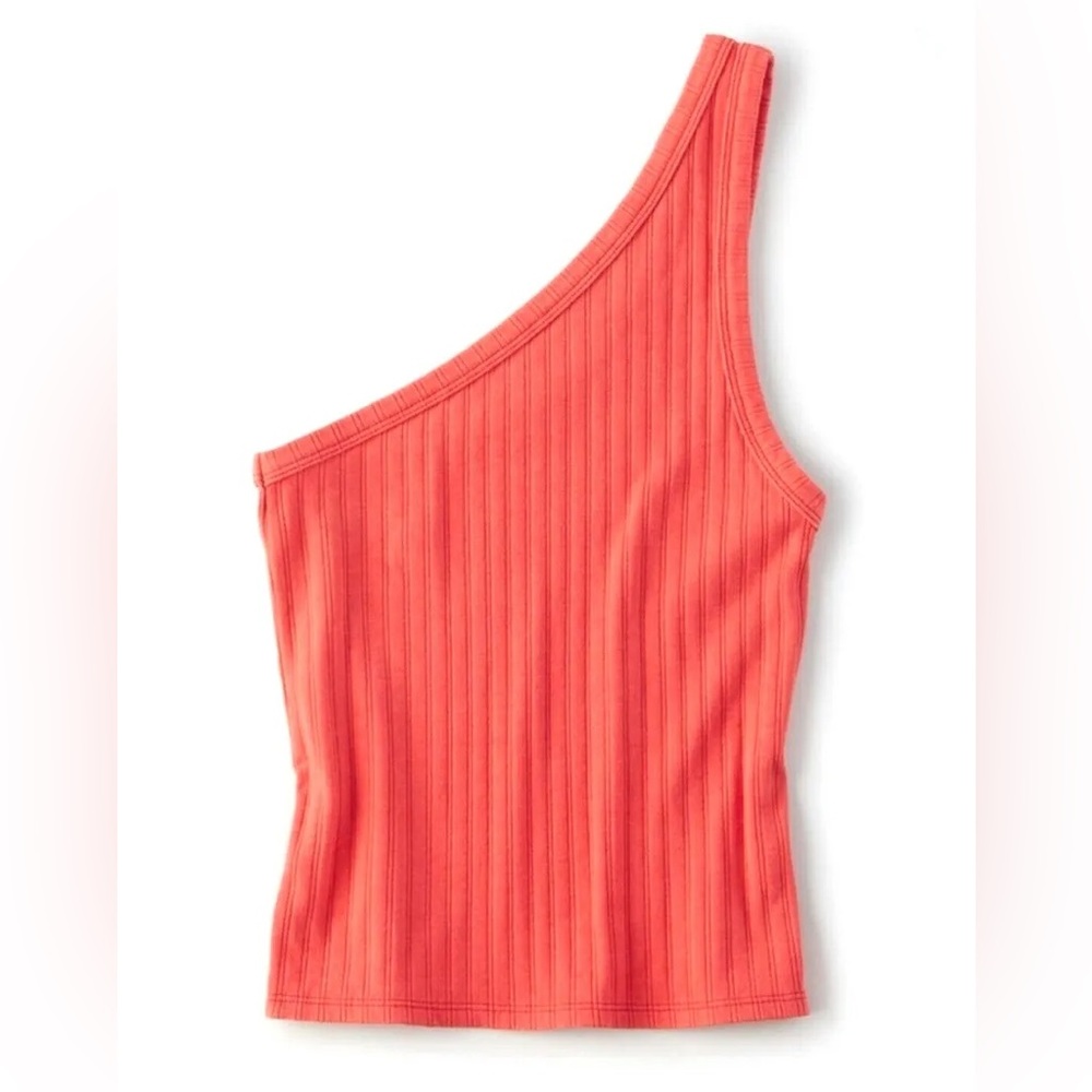 American Eagle Red one shoulder ribbed fitted tank top size medium
